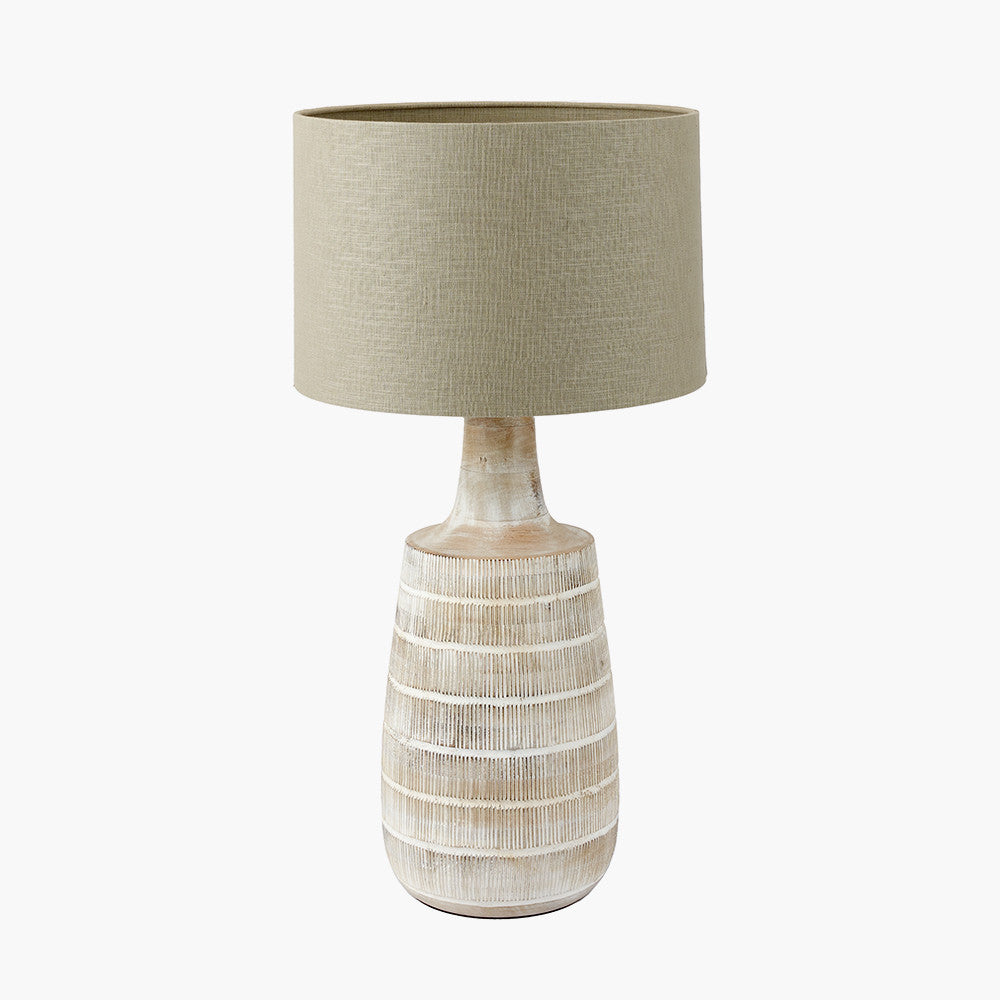 Dambula White Wash Wood Textured Tall Neck Table Lamp - Base Only